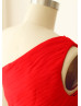 One Shoulder Red Chiffon Pleated Bridesmaid Dress